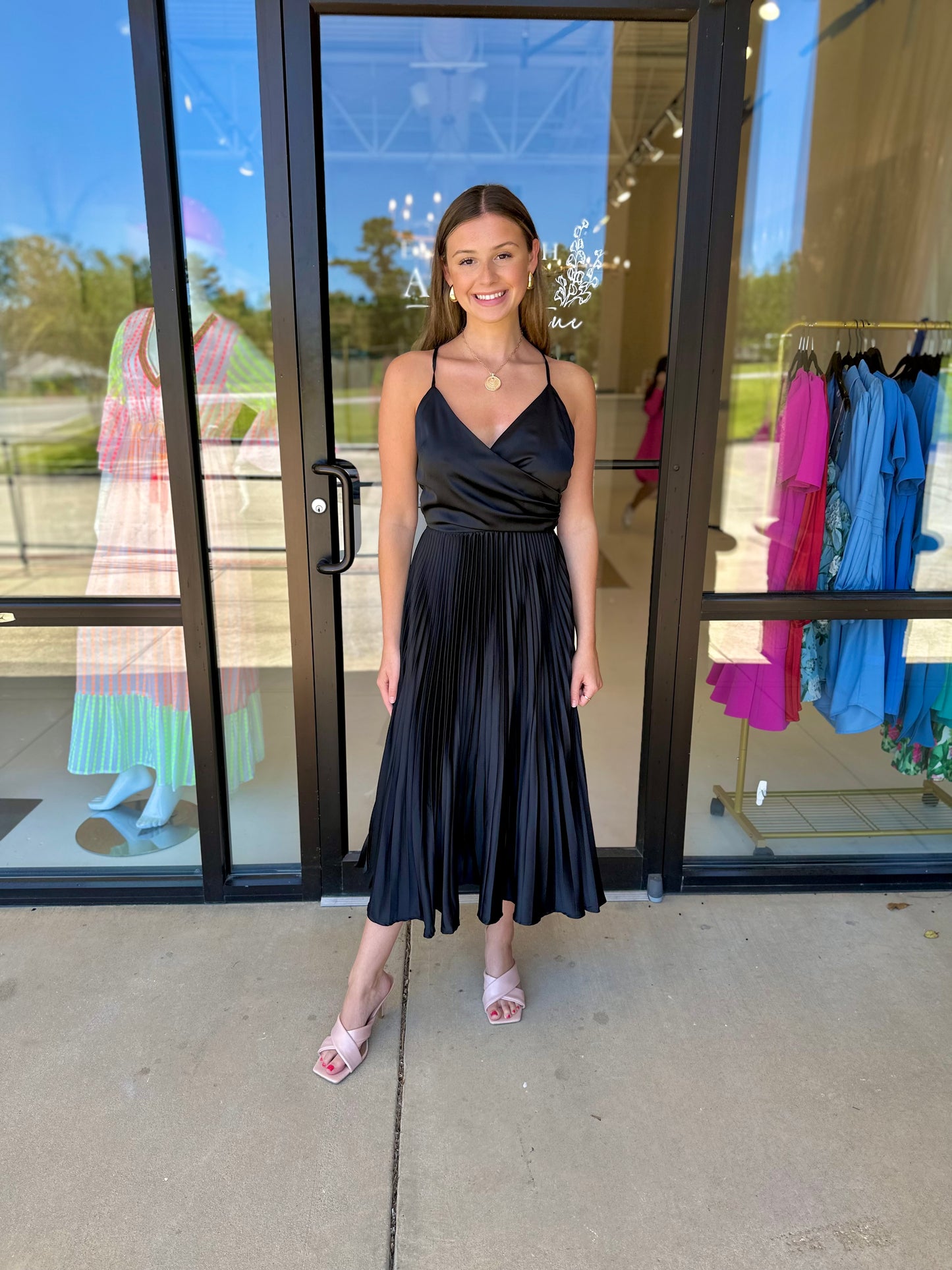 Flying Tomato Satin Pleated Midi Dress