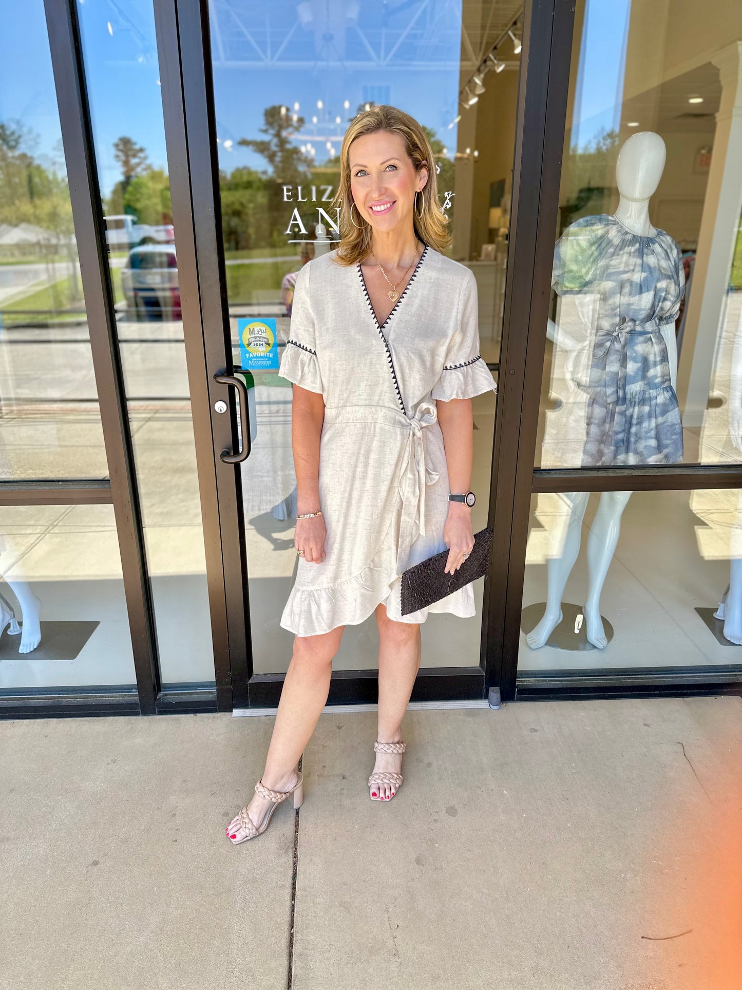 Esqualo Linen Contrast Stitch Dress