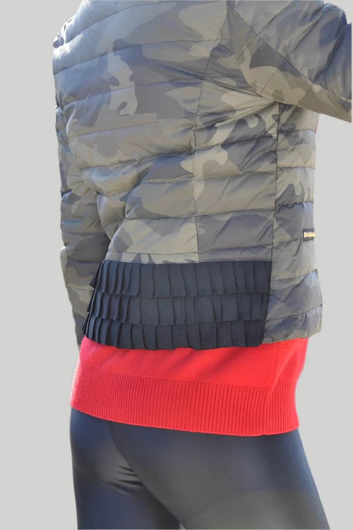 Ciao Milano Carmen Camouflage jacket with ruffle detail