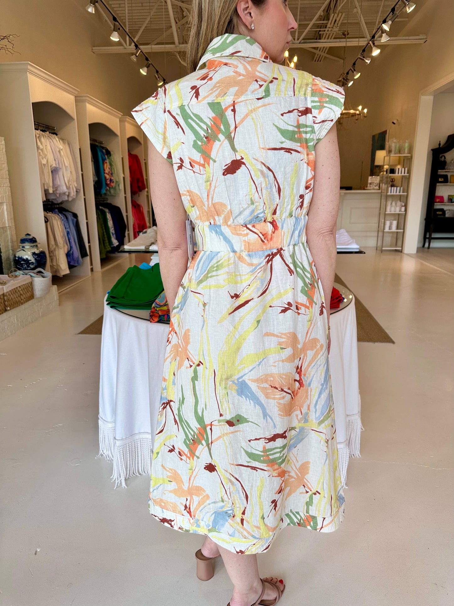 Never A Wallflower Epaulet Shirt Dress - Peach Watercolor