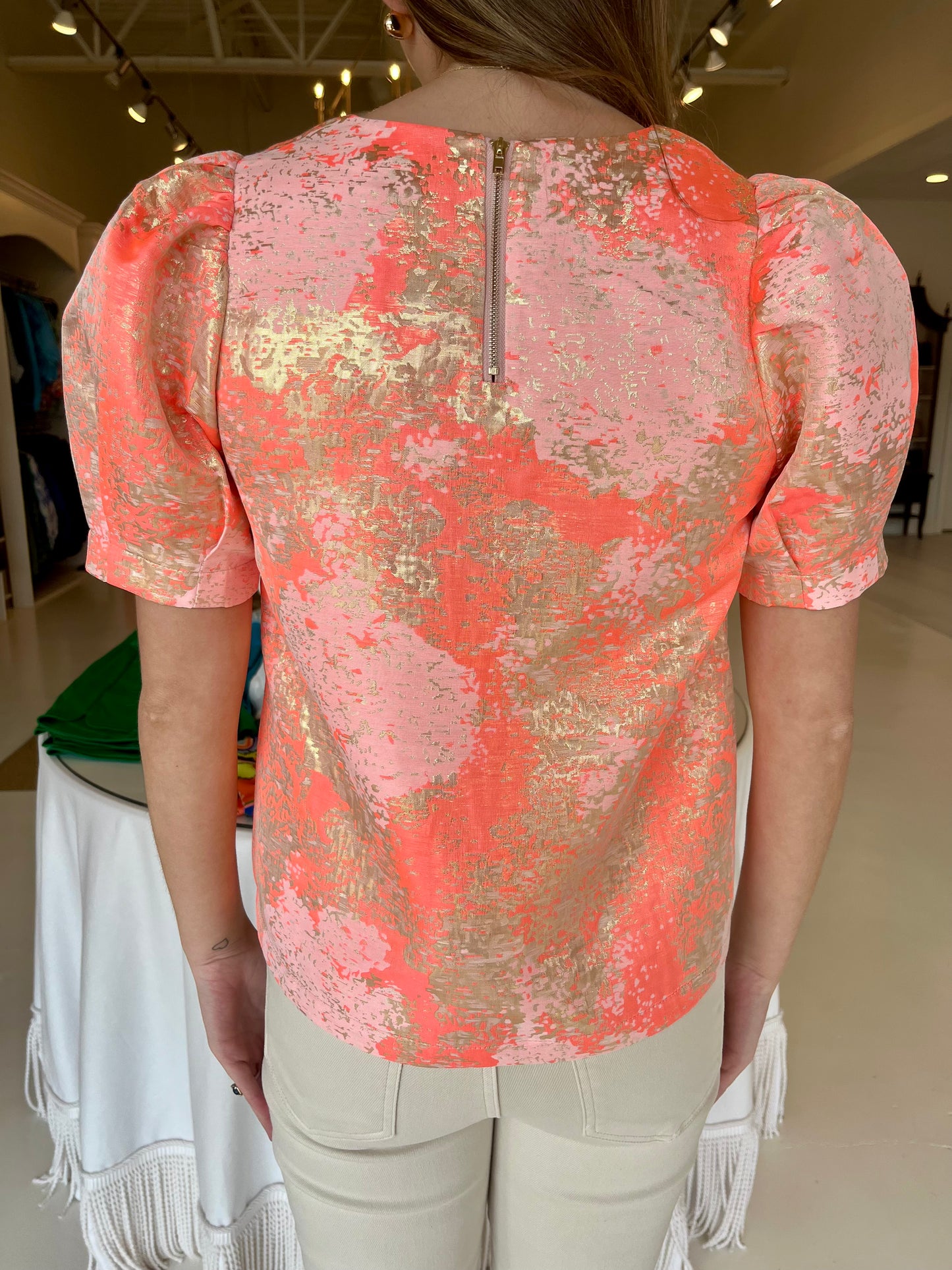 Jade V-Neck Puff Sleeve Top - Gold Dust