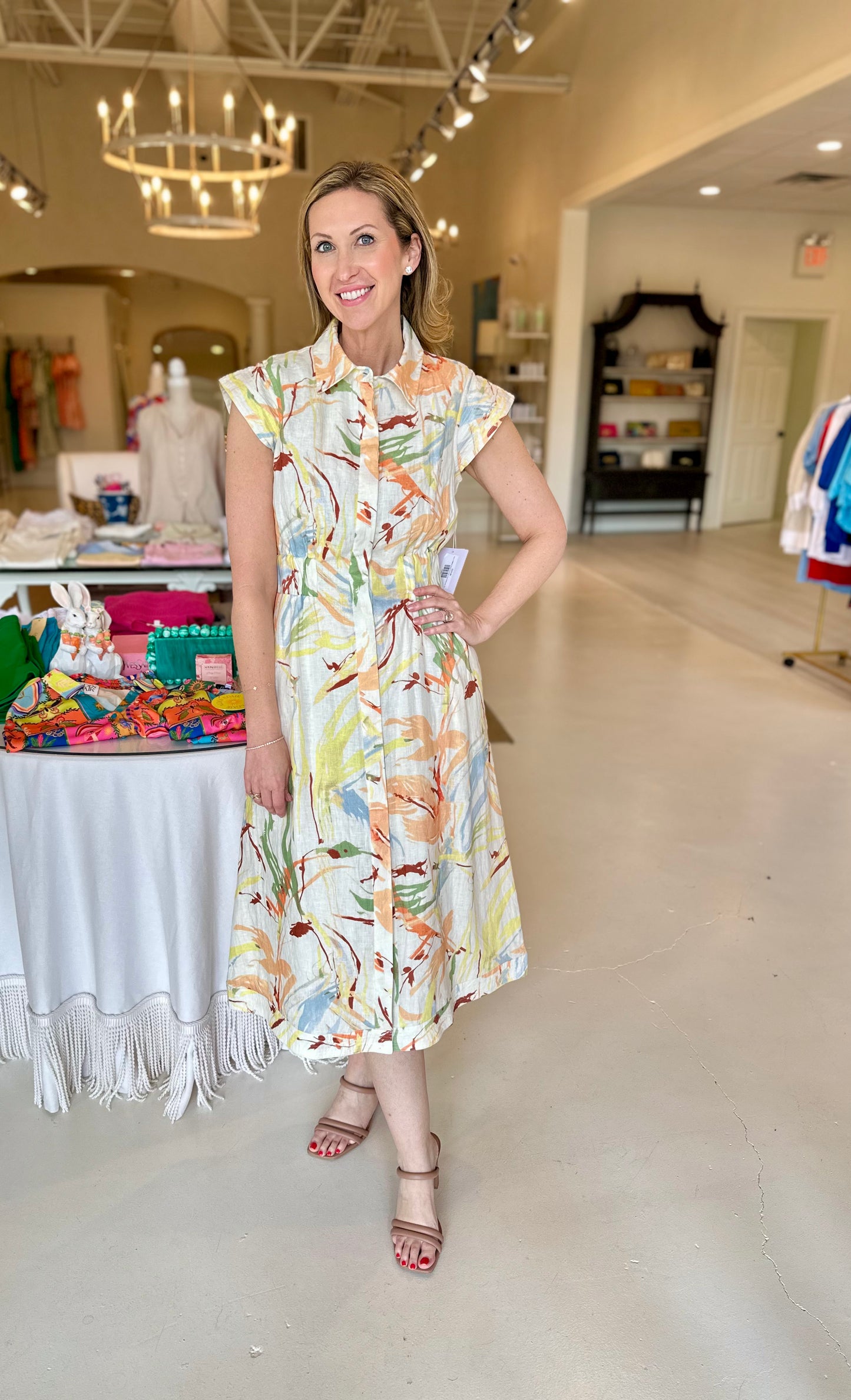Never A Wallflower Epaulet Shirt Dress - Peach Watercolor