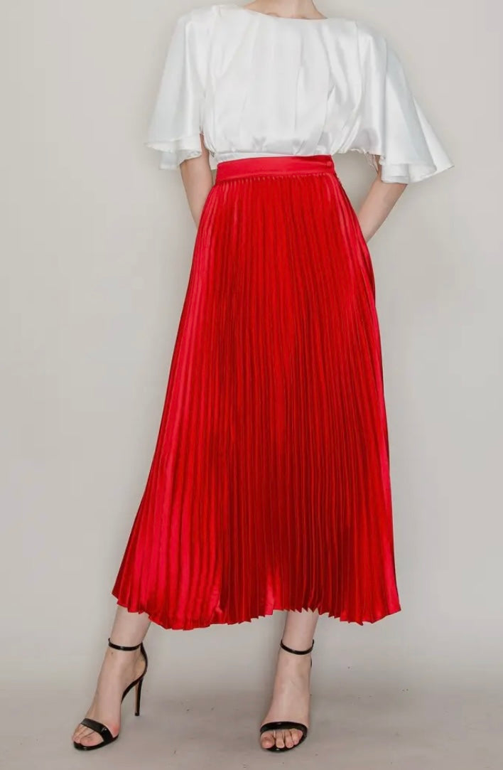 High Waisted Pleated Long Skirt