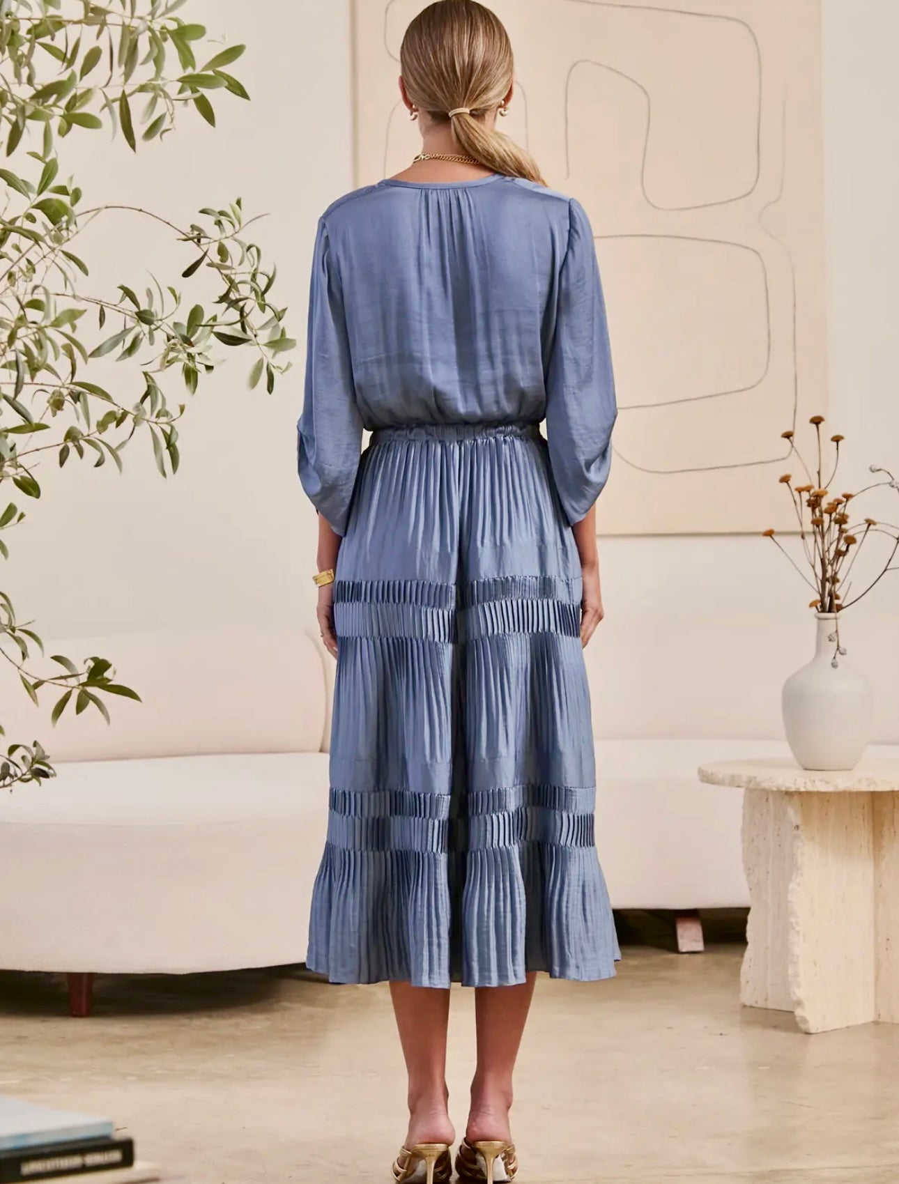 Current Air Satin Tiered Maxi Dress - Blue
