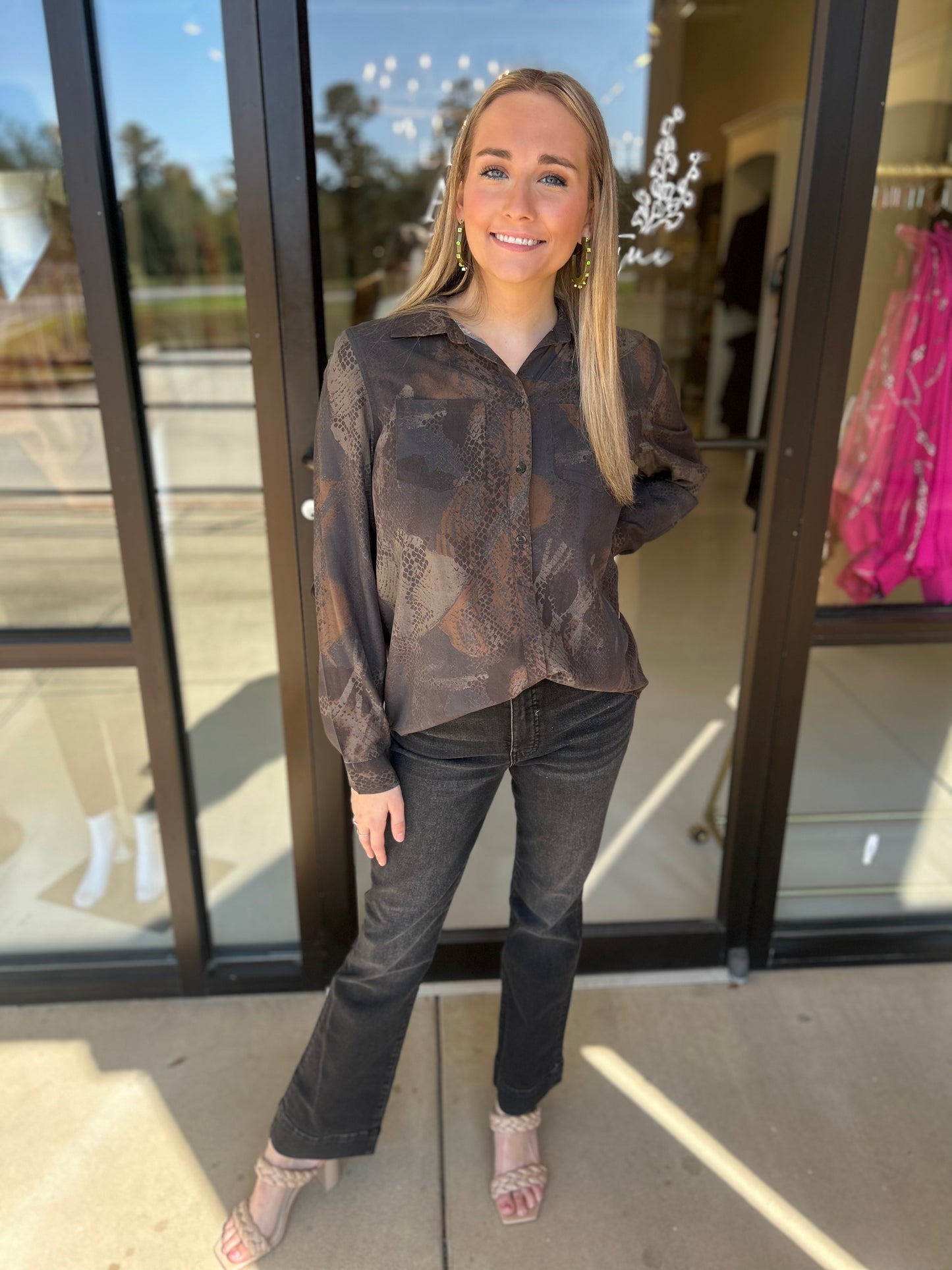 Charlie B Snakeskin Button Down Top