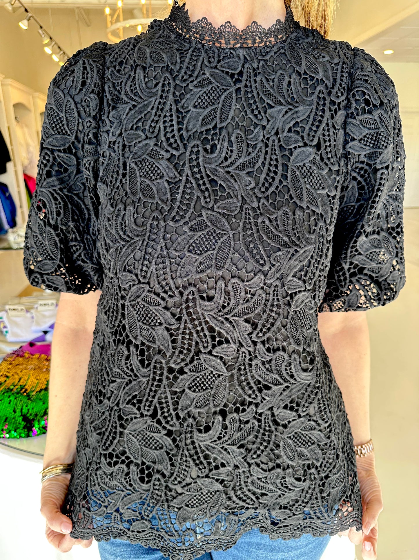 Jade Lace Puff Sleeve Top