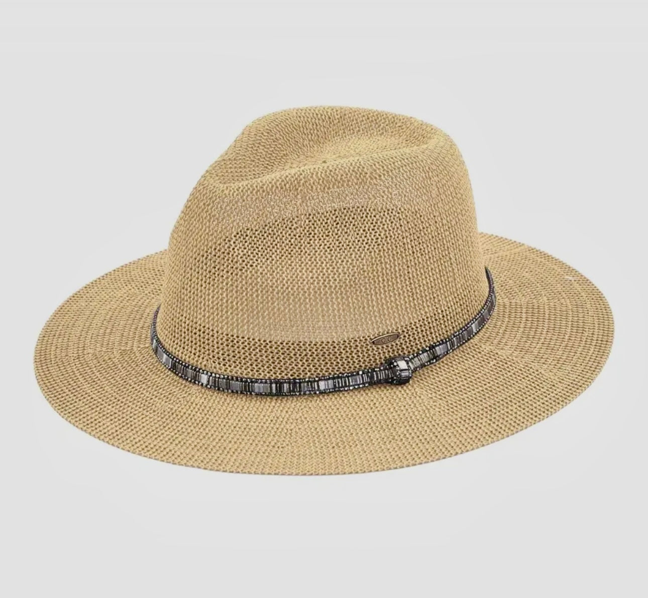 Straw Panama hat with beaded band