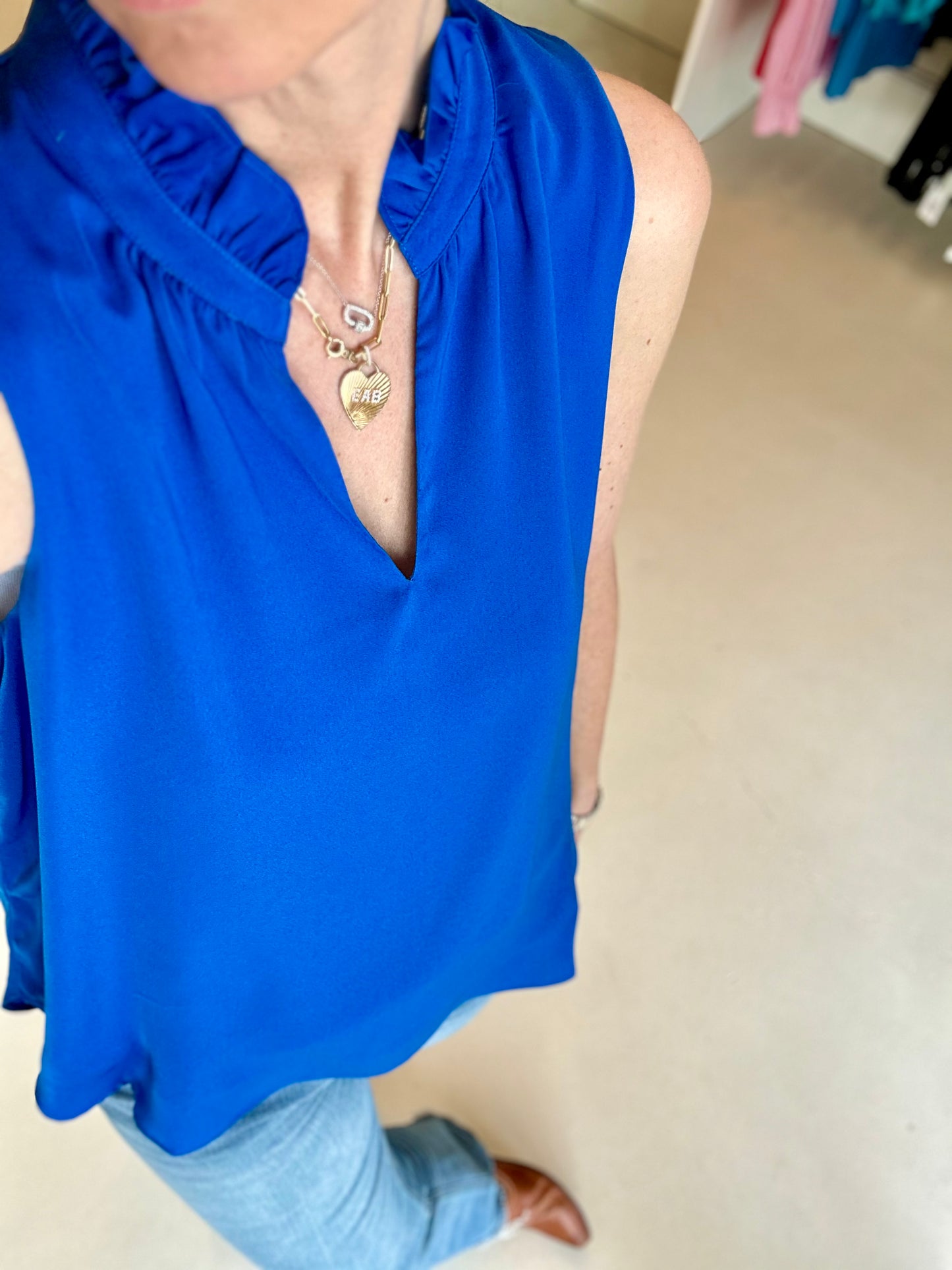 Jade Ruffles Neck Shell Royal