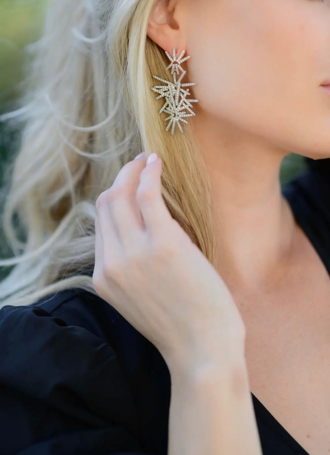 Silver Pave Firework Drop Earrings