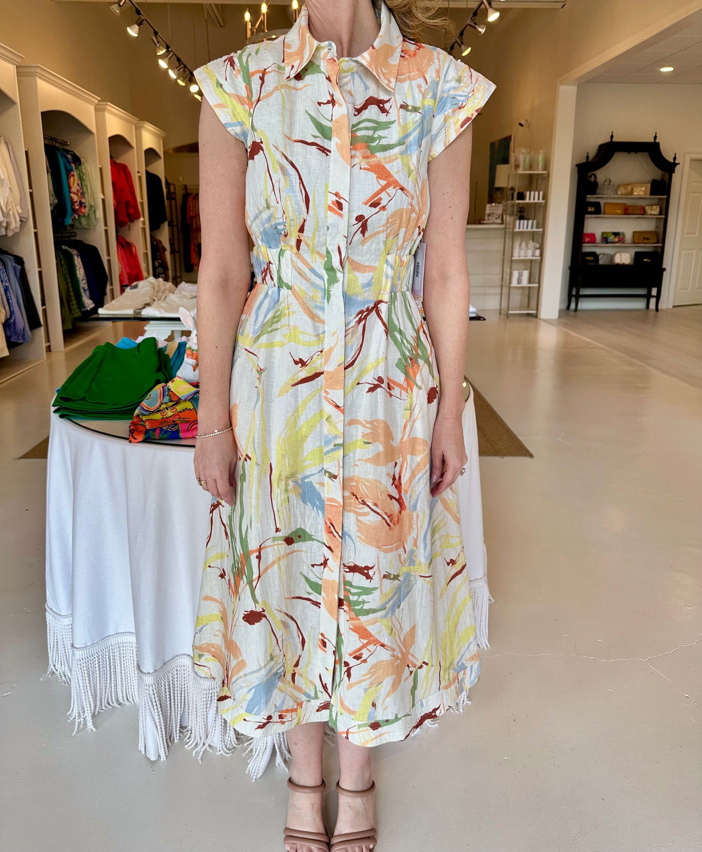 Never A Wallflower Epaulet Shirt Dress - Peach Watercolor