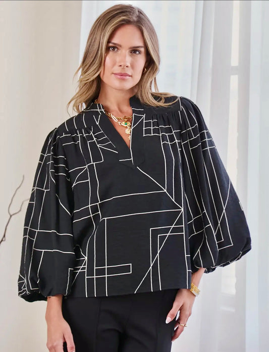 Current Air Black & White Abstract Top