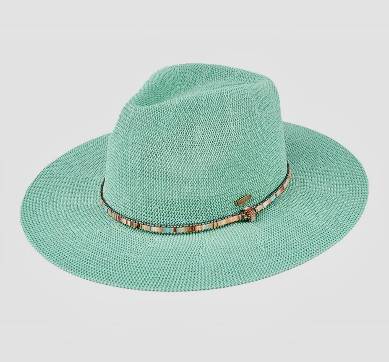 Straw Panama hat with beaded band