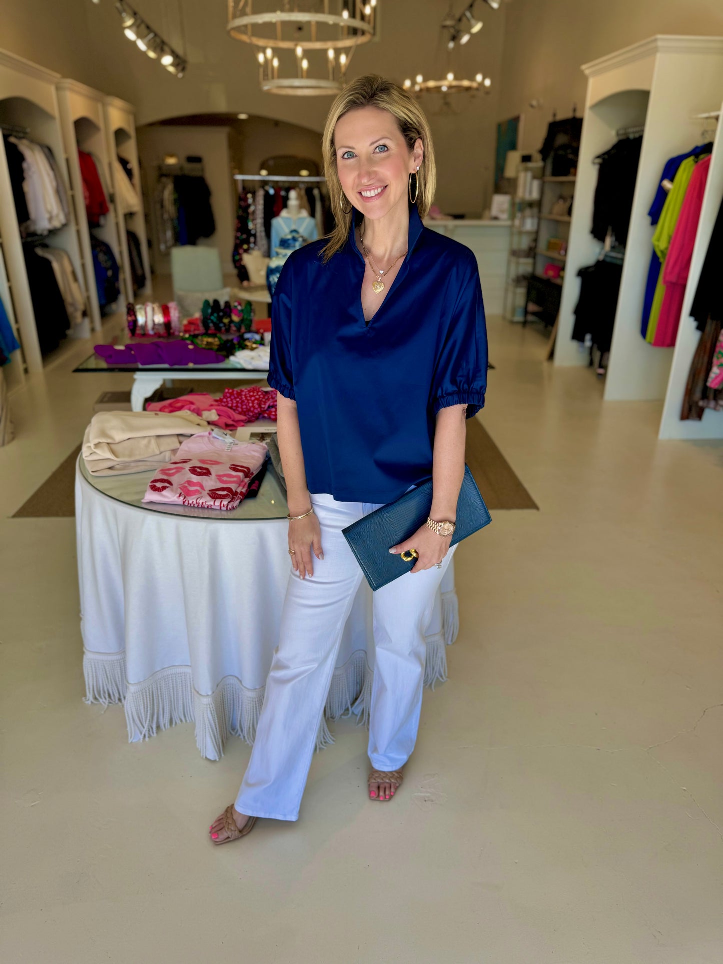 Emily McCarthy Poppy Top - Navy Cotton Poplin