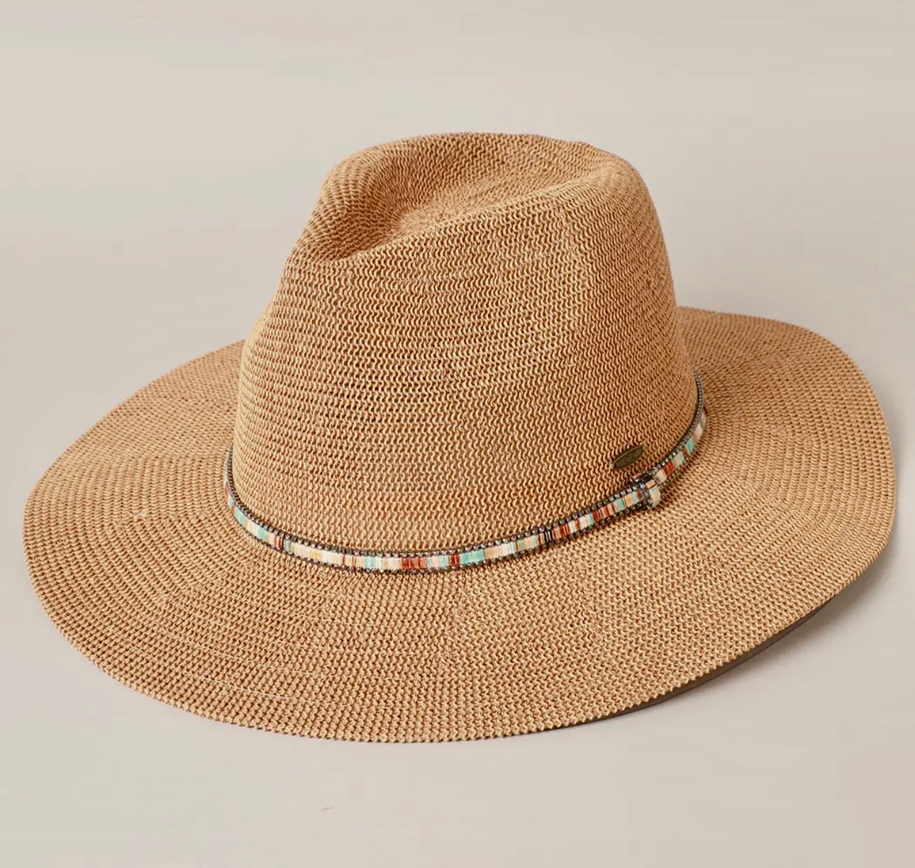 Straw Panama hat with beaded band
