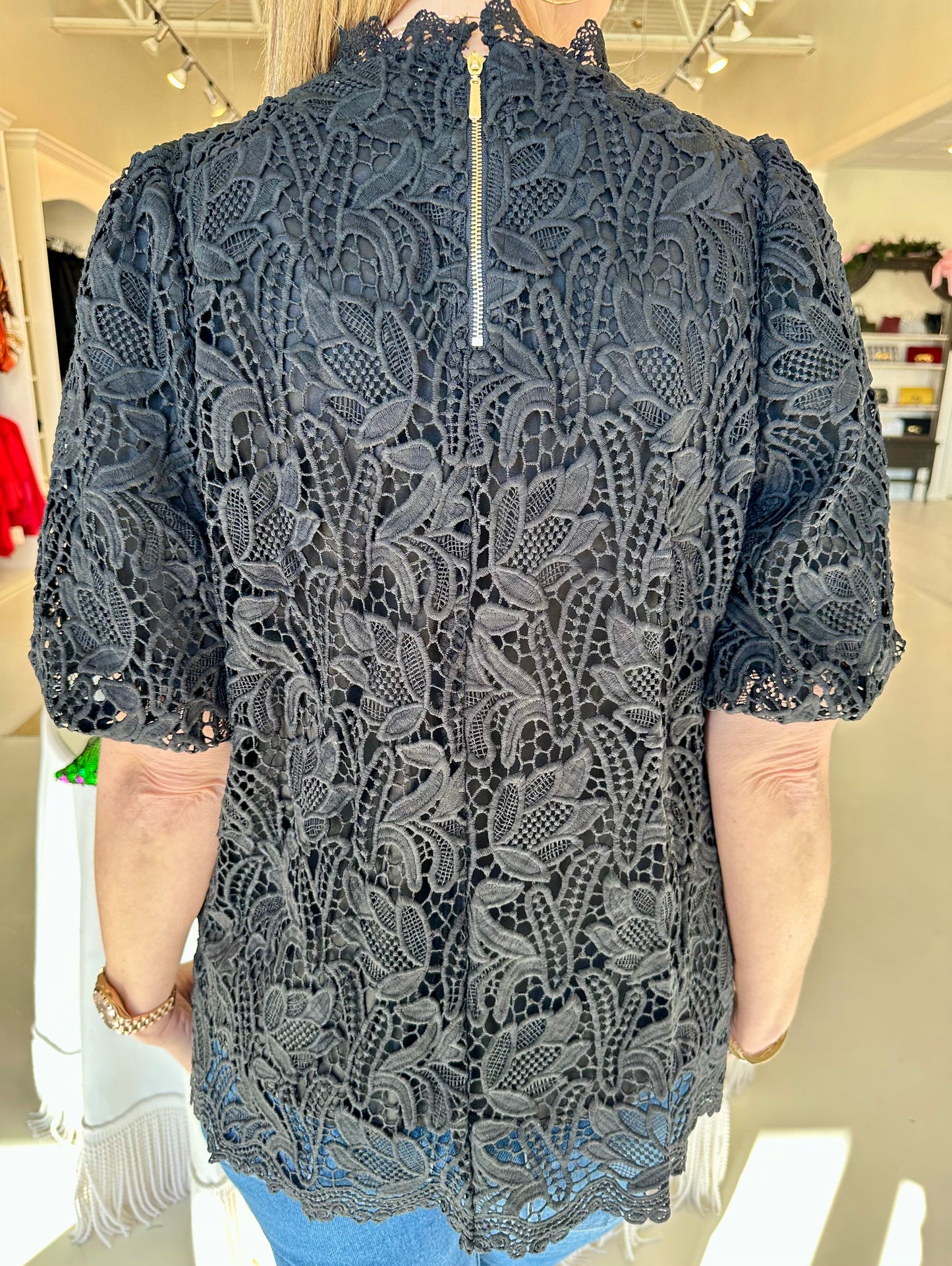Jade Lace Puff Sleeve Top