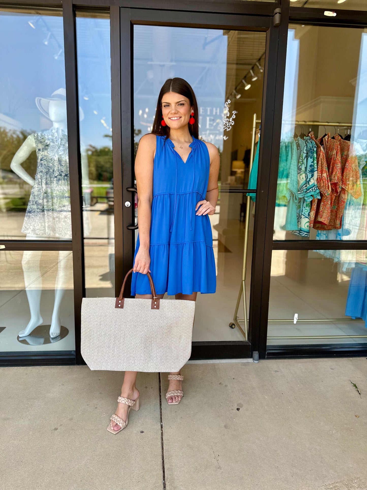 Joy Joy Blue Trim Tiered Halter Dress