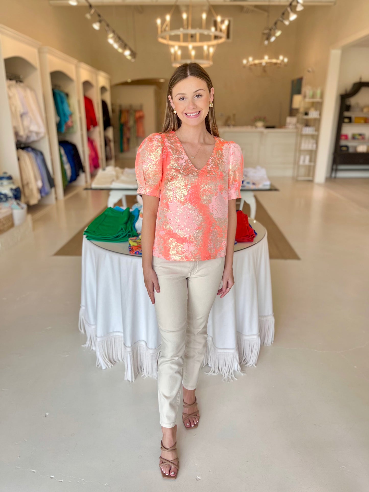 Jade V-Neck Puff Sleeve Top - Gold Dust