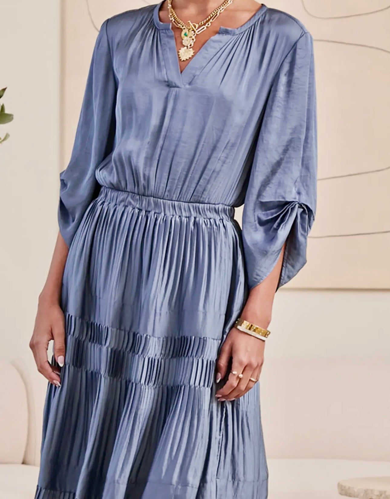 Current Air Satin Tiered Maxi Dress - Blue
