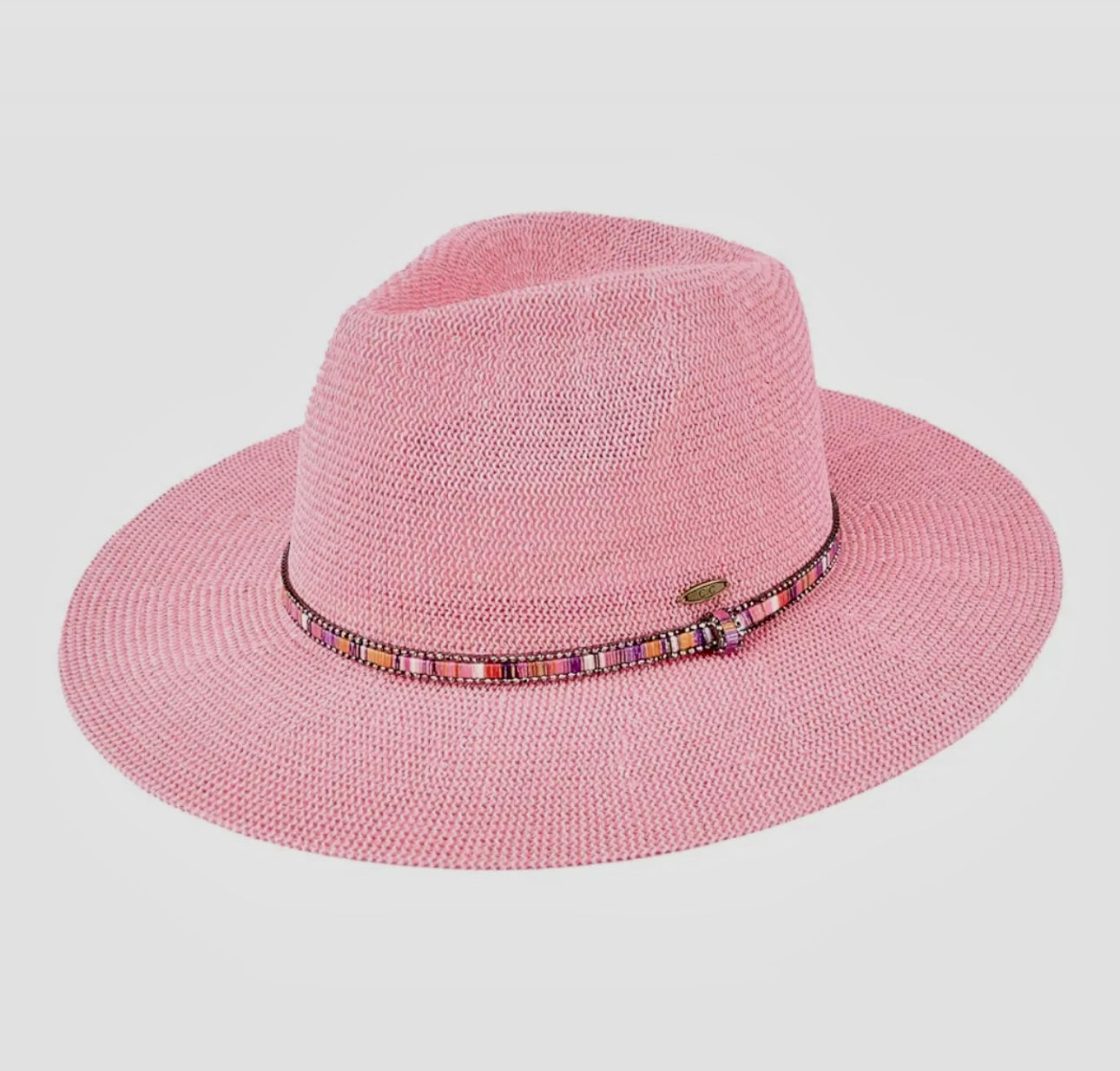Straw Panama hat with beaded band