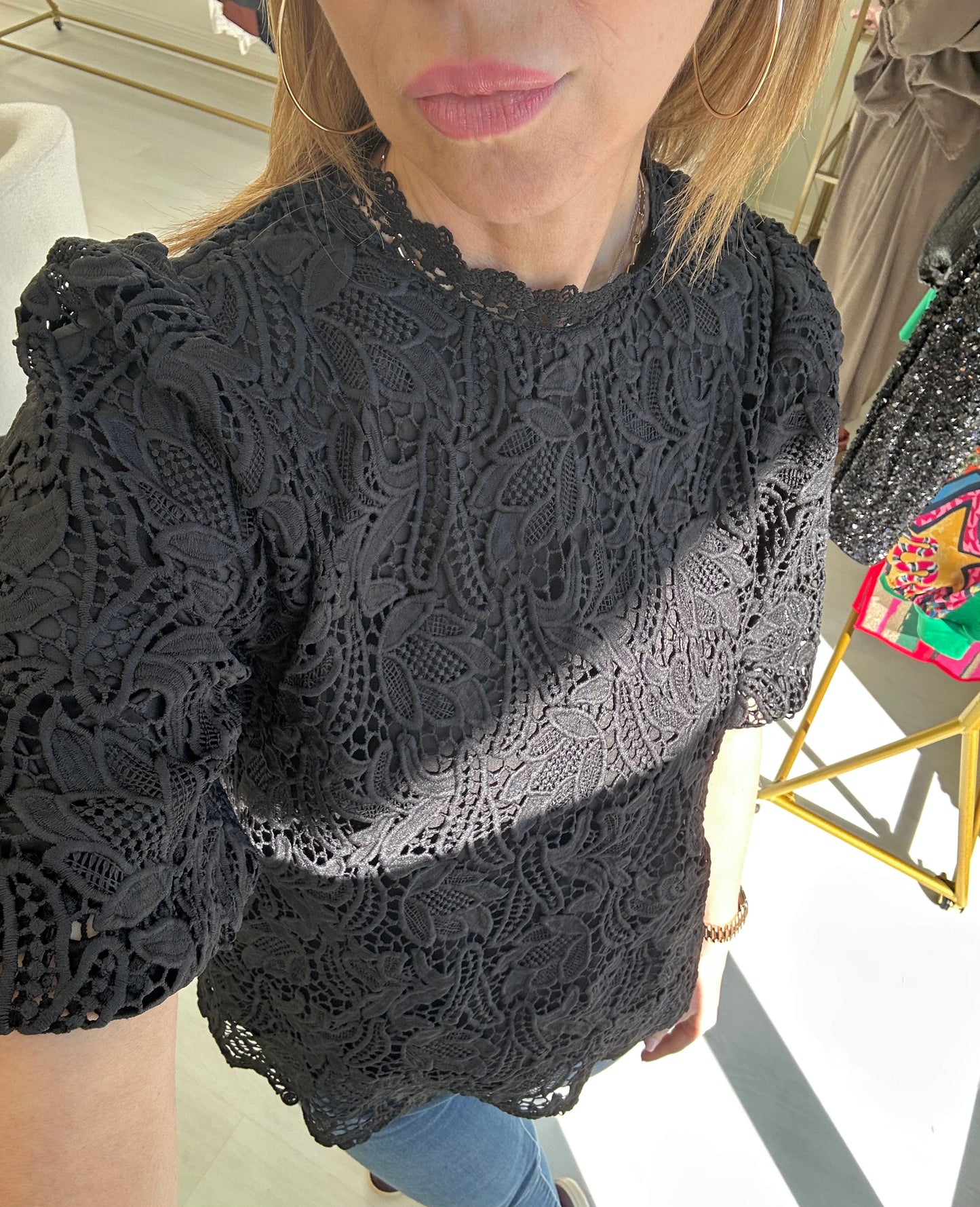 Jade Lace Puff Sleeve Top