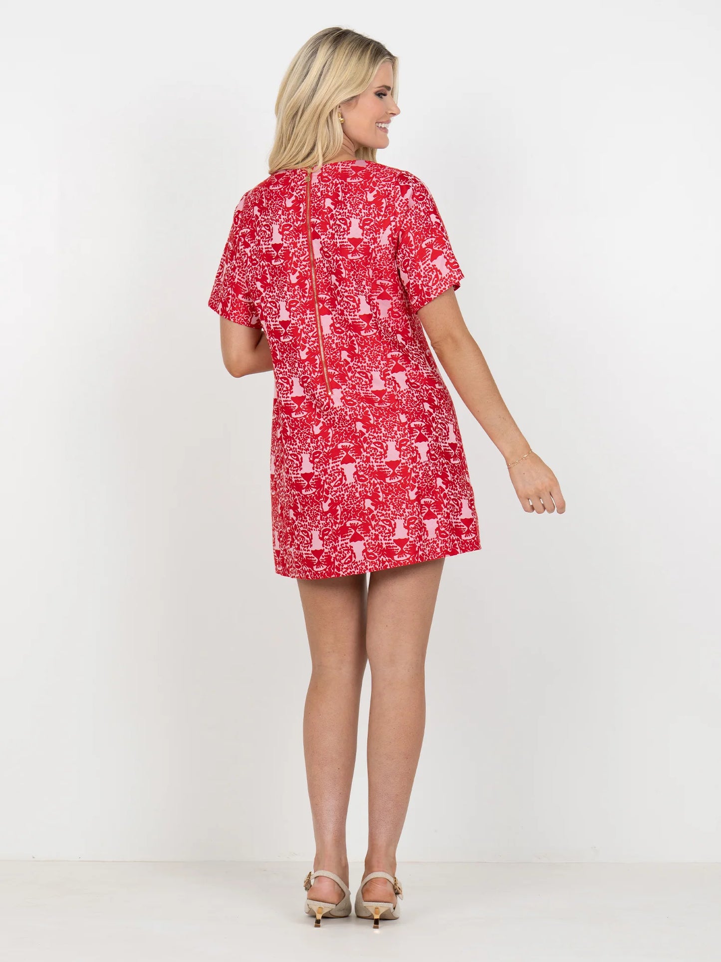 Emily McCarthy Royale Shift Dress - Red & Pink Cheetah