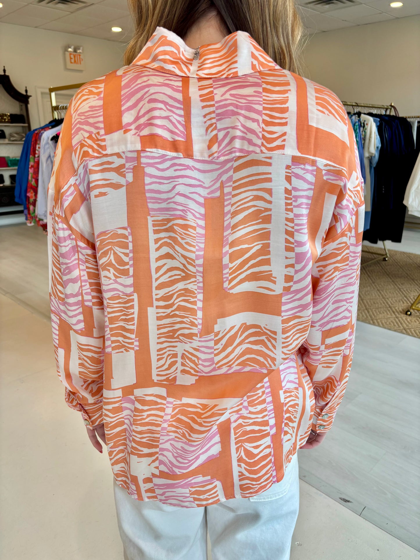 Esqualo Printed Blouse - Pink/Orange