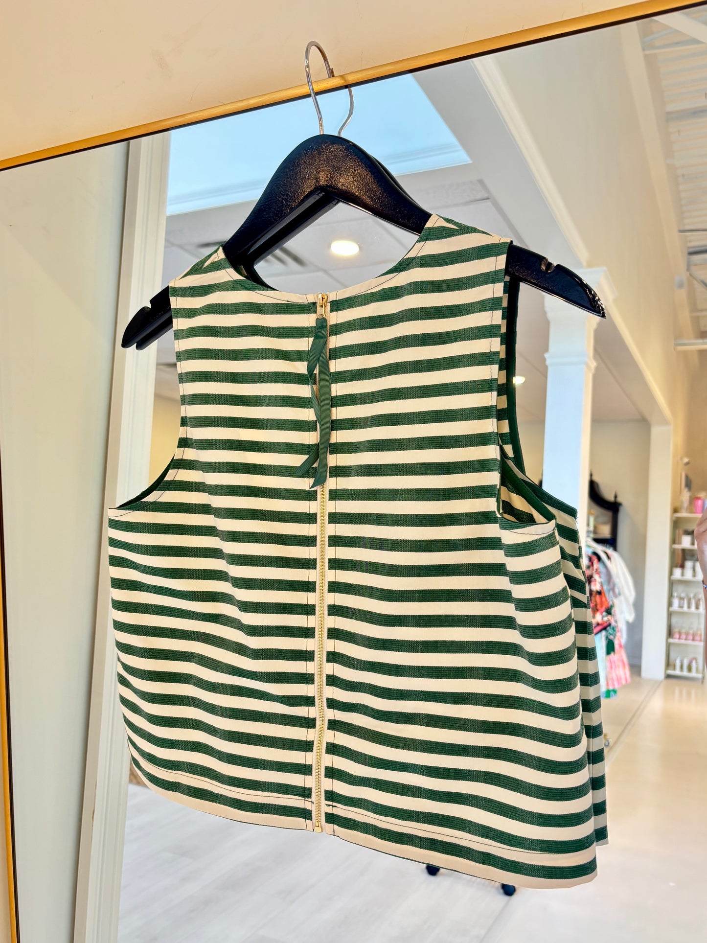 Joy Joy Back Zip Sleeveless Top - Green Stripe