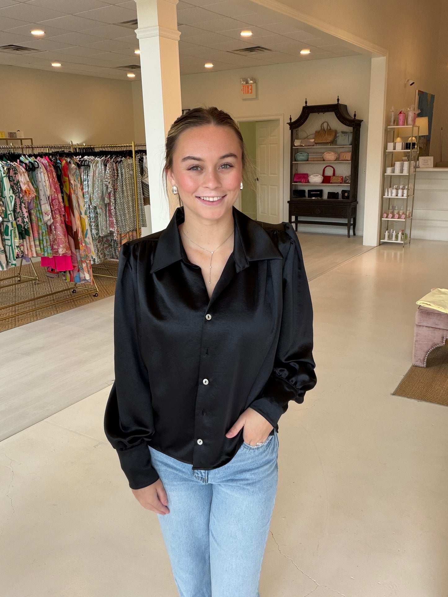 Fifteen Twenty Black Blouse Long-Sleeve (MISSING BUTTON)