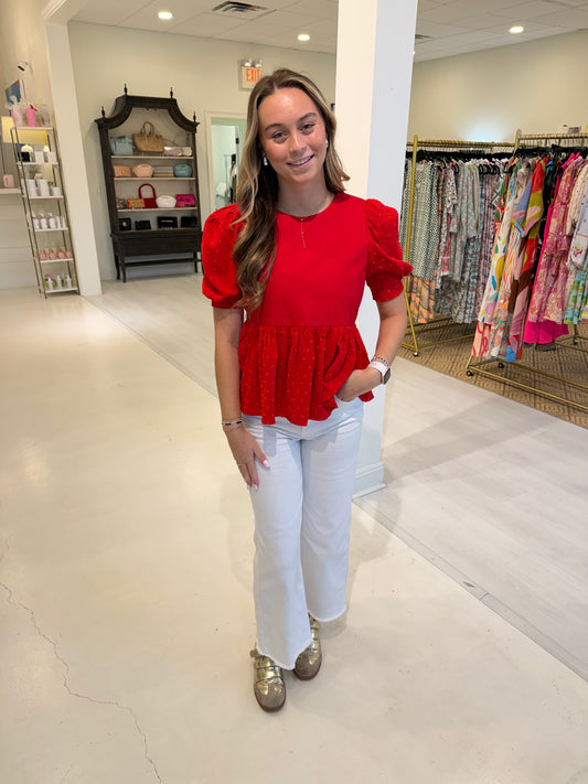 Red Swiss Dot Top