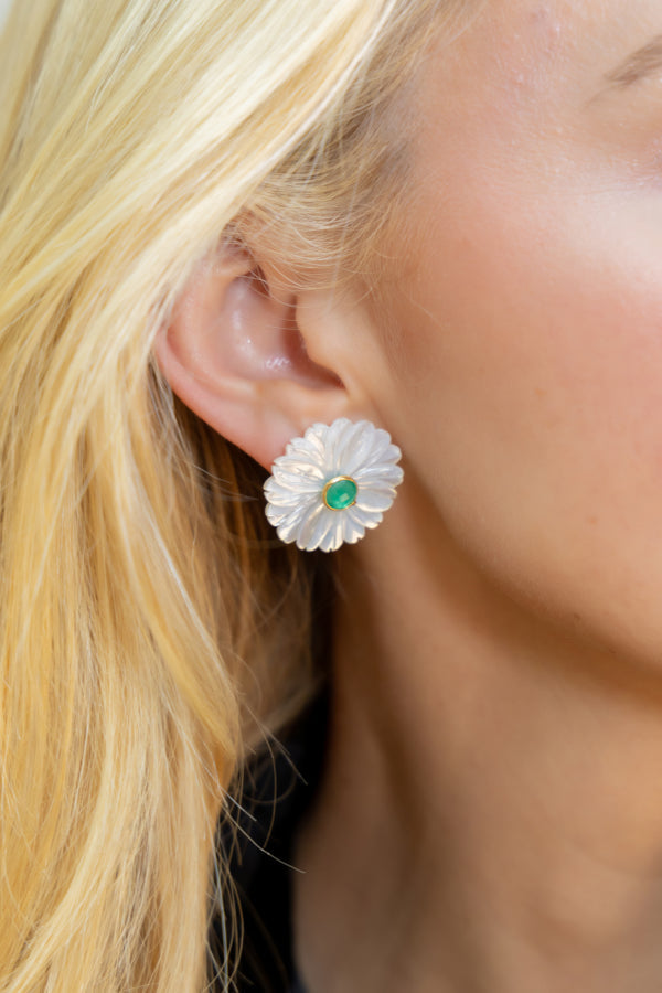 EAB Favorites Fleur Mother of Pearl & Emerald Earrings