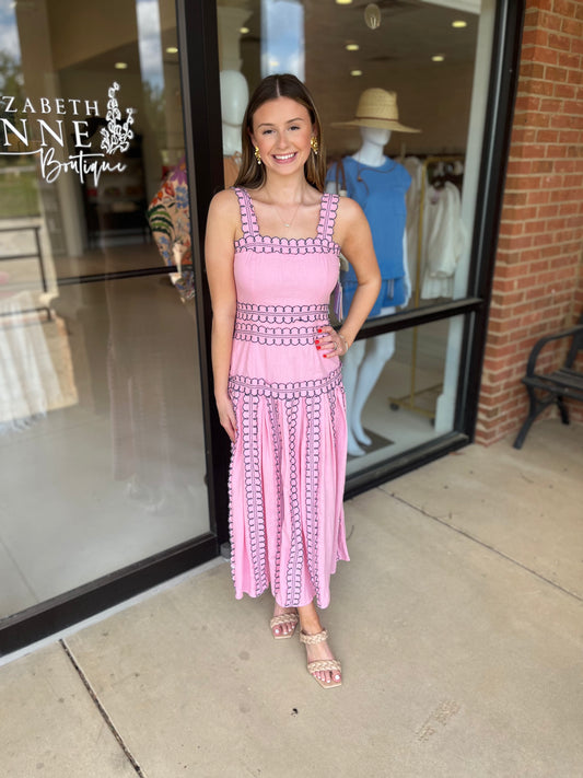 Never A Wallflower Shannon Dress - Prism Pink Embroidery