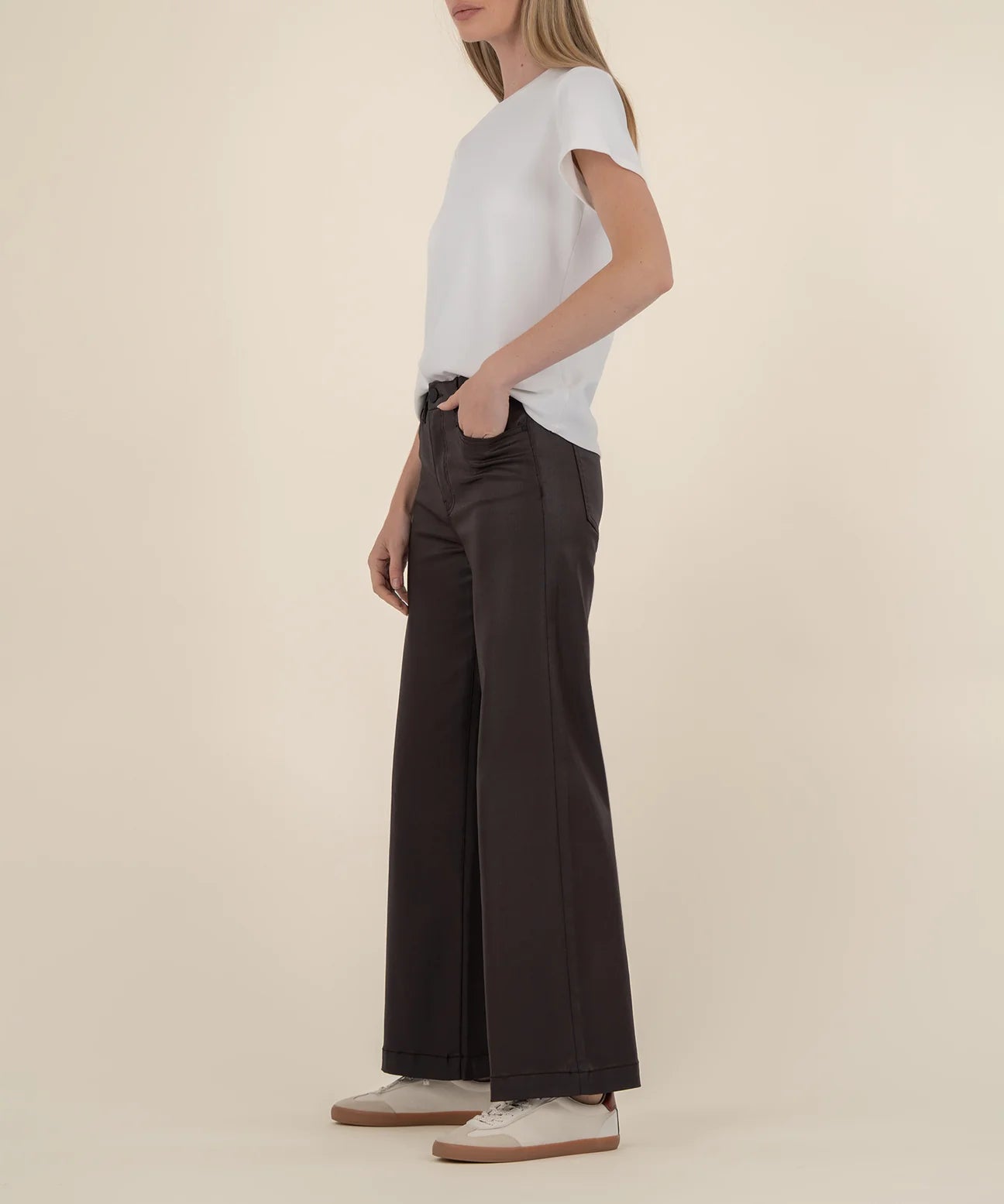 KUT Meg High Rise Fab Ab Wide Leg- Chocolate