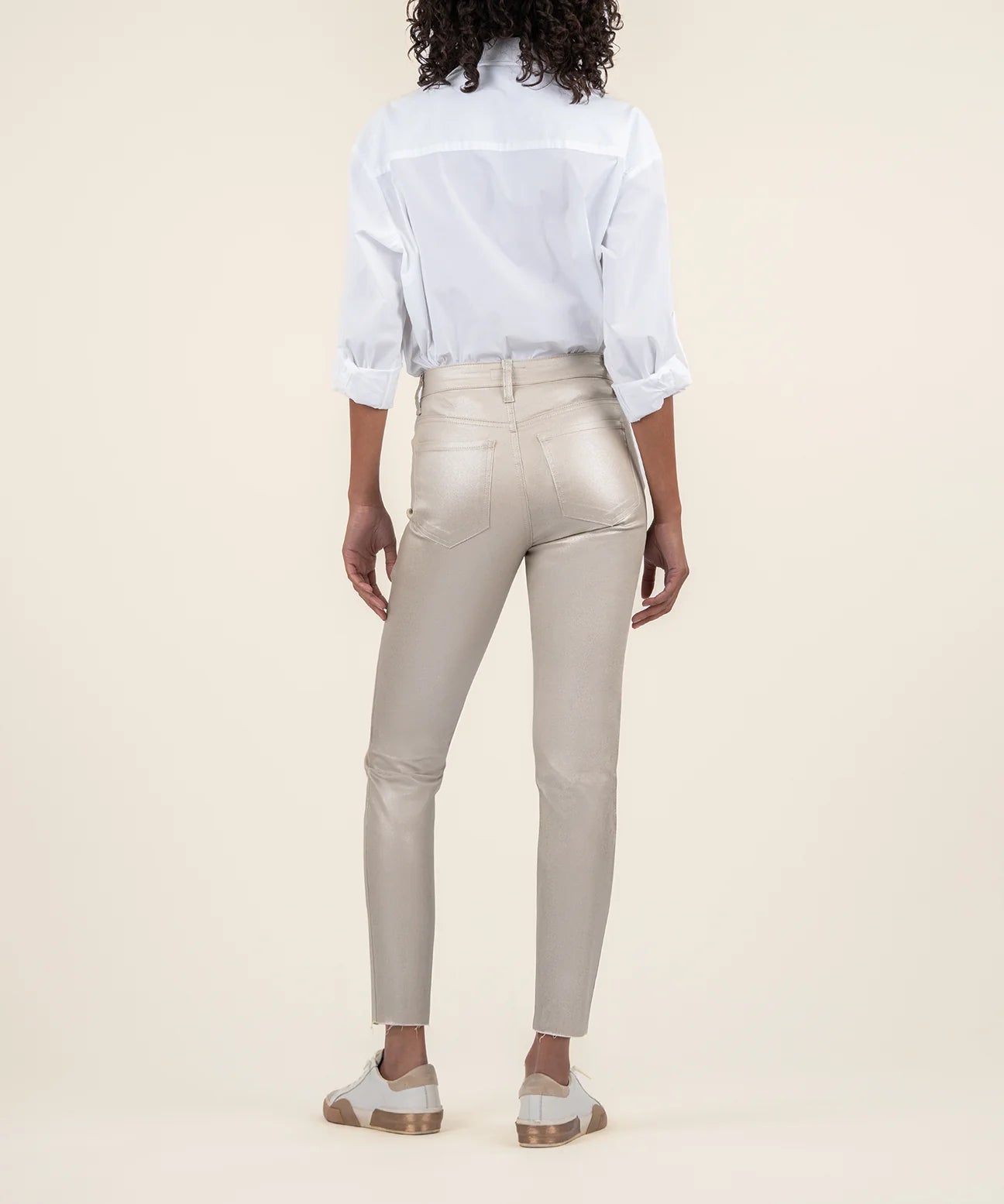 KUT Charlize Coated High Rise FAB AB Cigarette Leg Raw Hem-Rose Gold