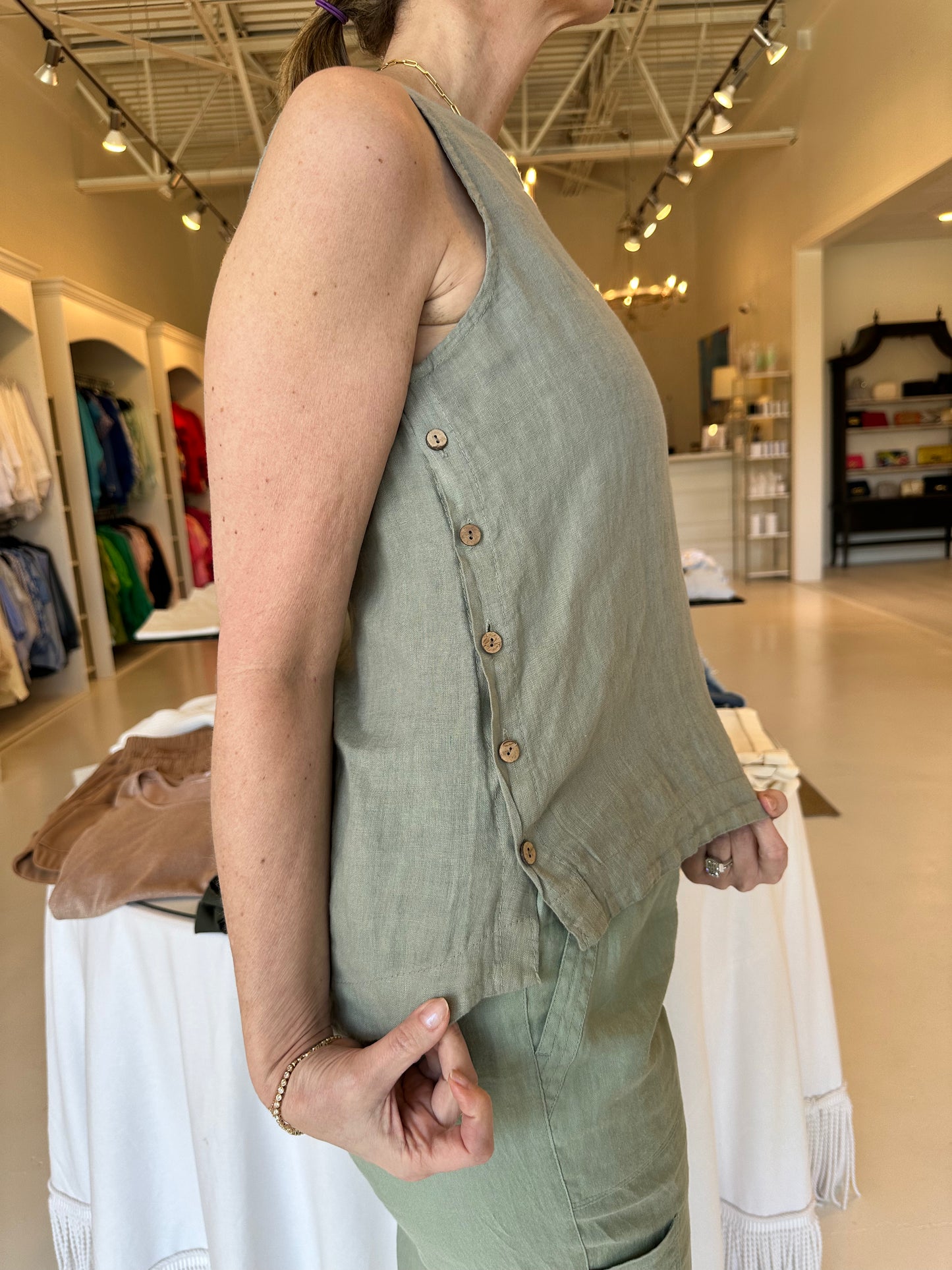 Charlie B Collection Celadon Tank Side Buttons