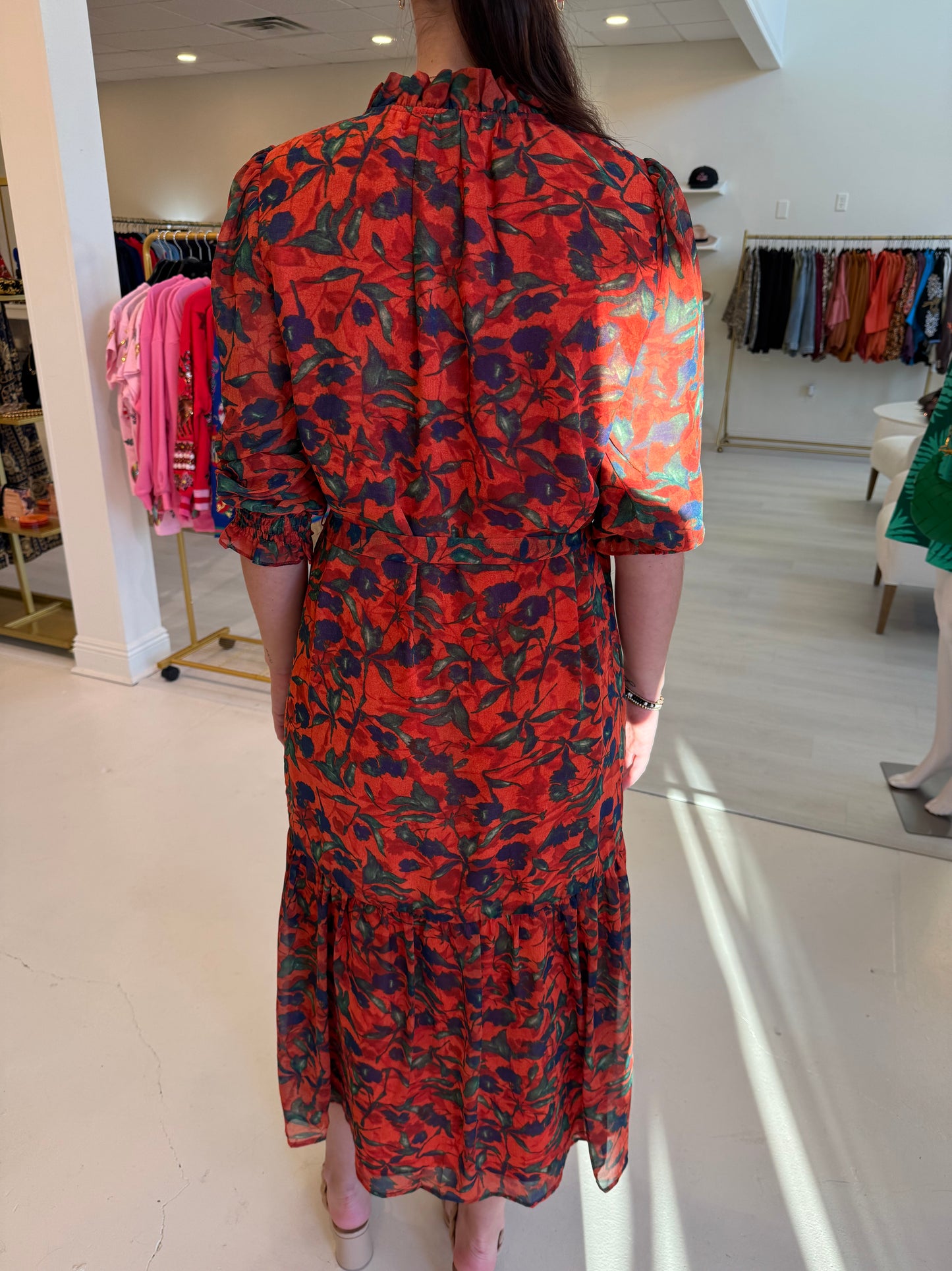 Joy Joy Split Neck Maxi - Red Floral