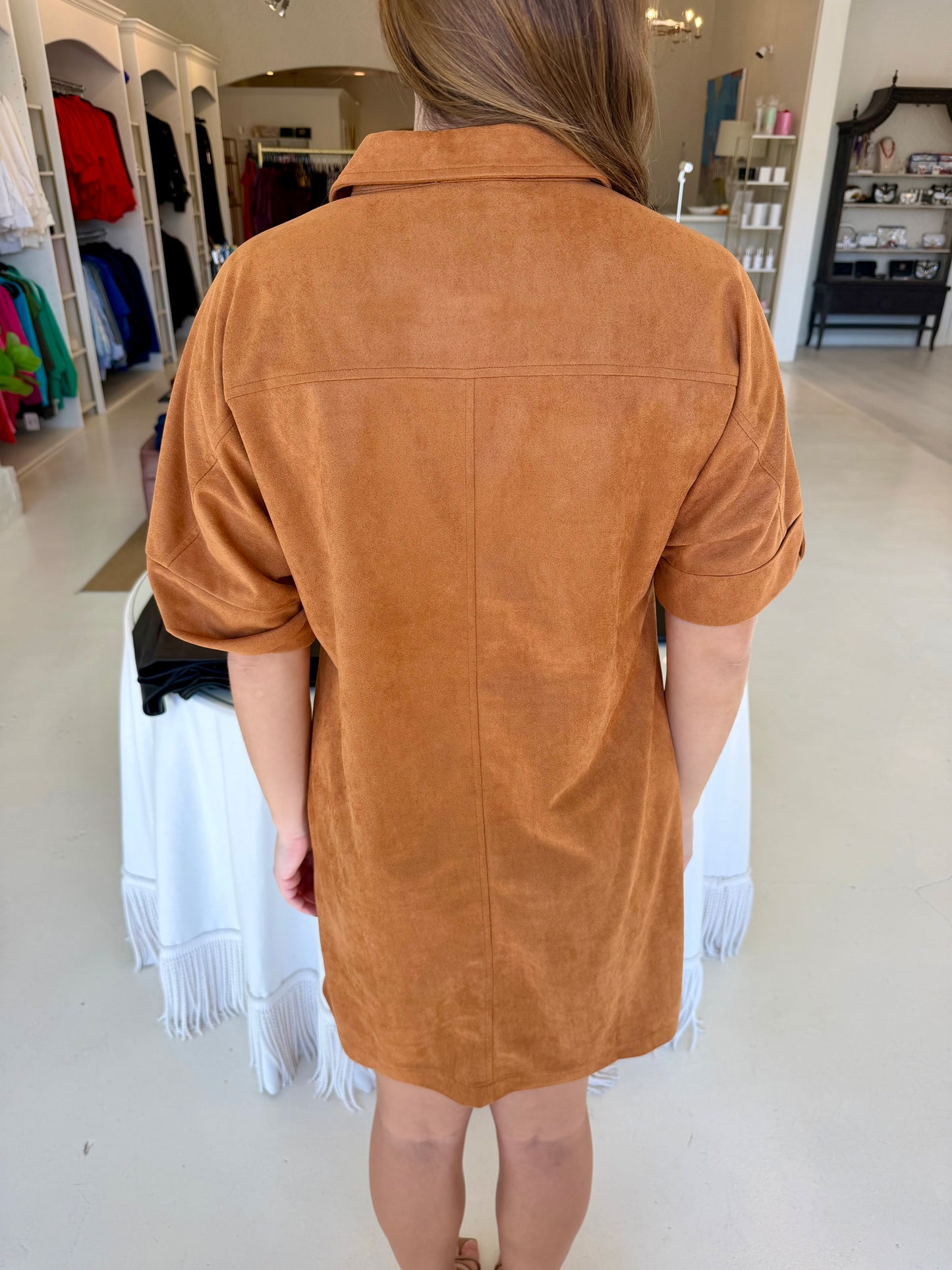 Jade Placket Welt Pocket Dress- Whiskey