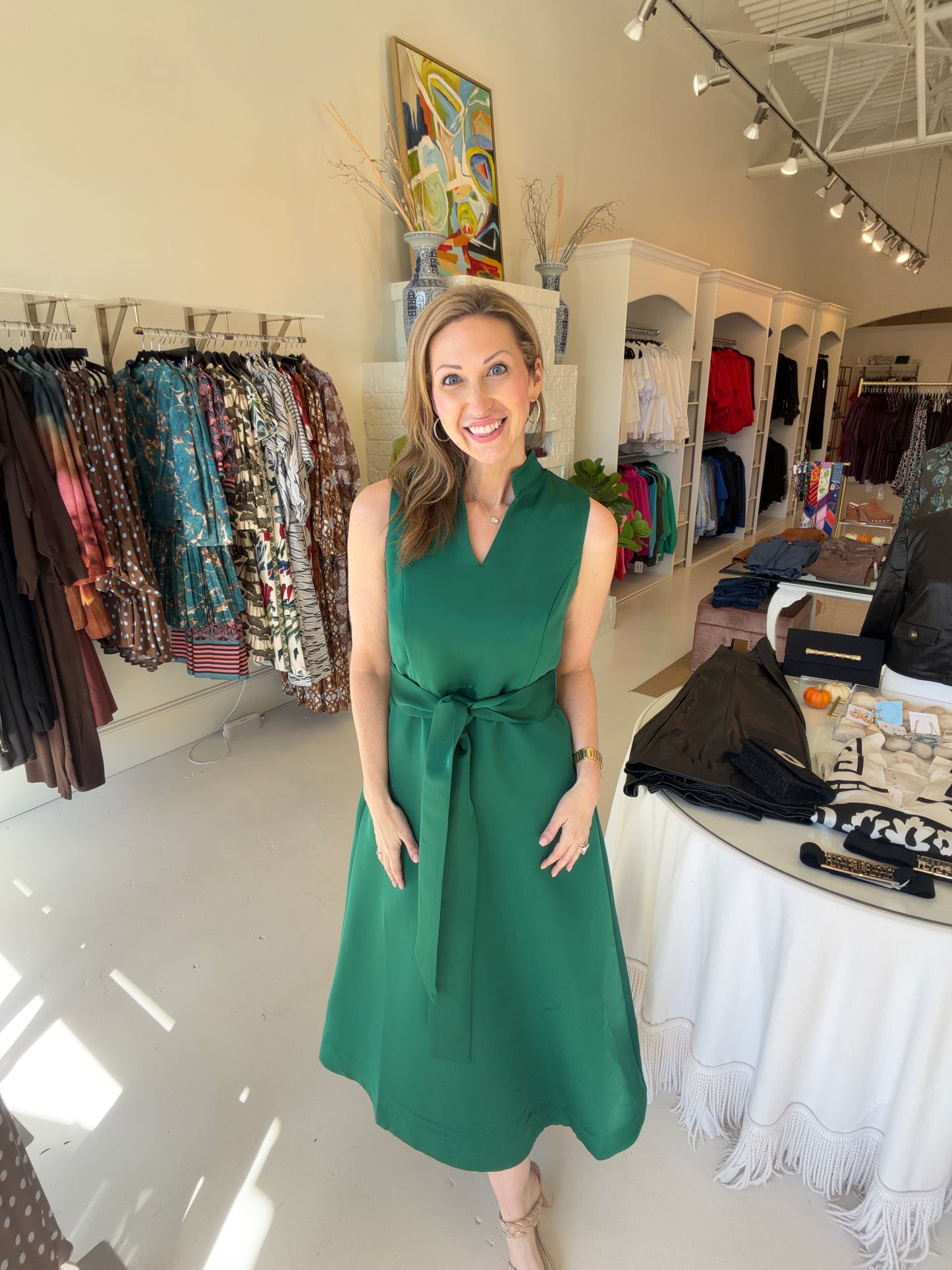 Jade Stand Collar Dress- Emerald