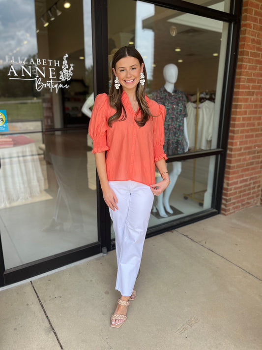 Mary George Harper Top- Coral