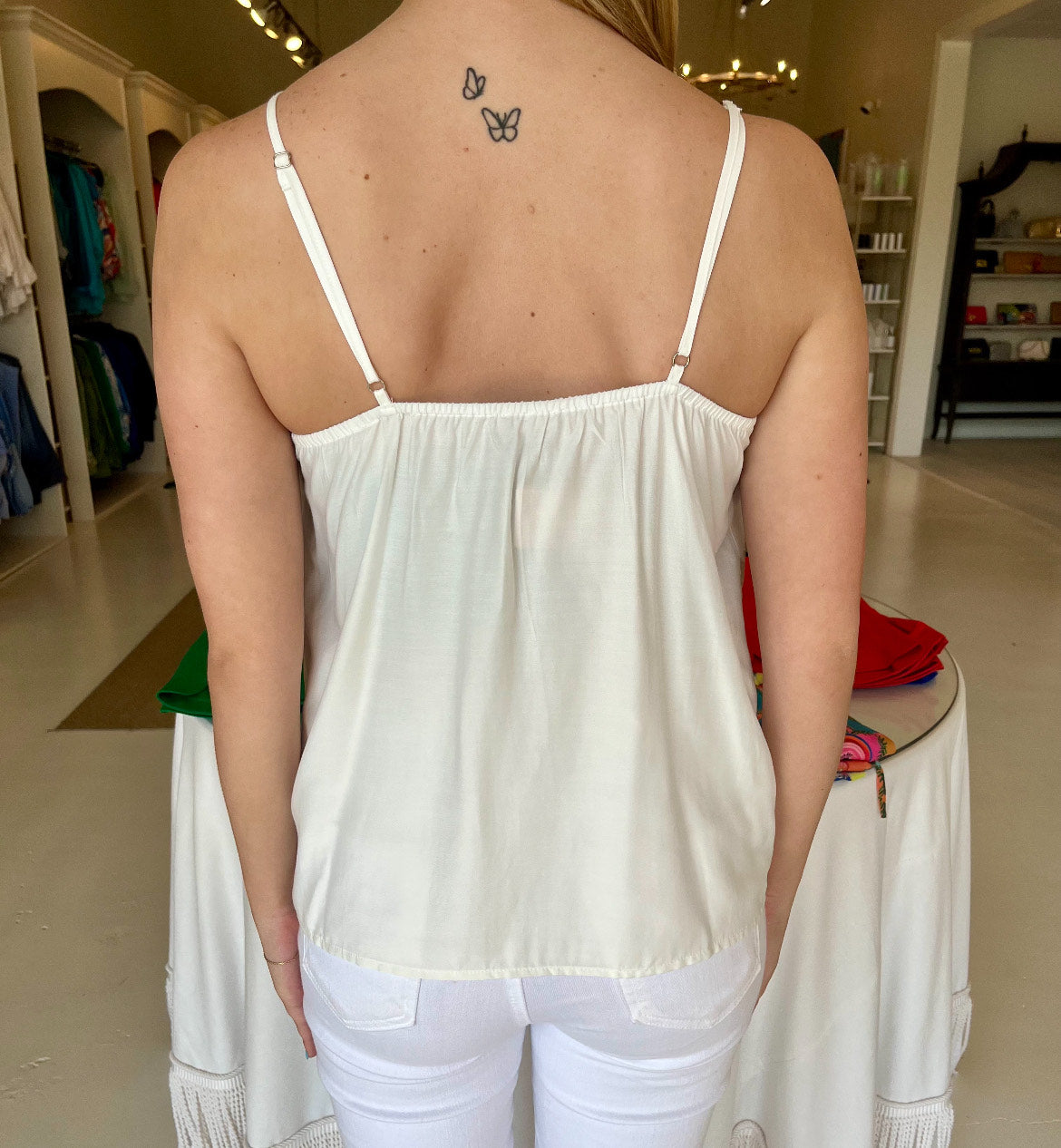 Esqualo Embroidered Camisole- Off White/Sand