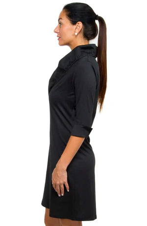 Gretchen Scott Jersey Ruffneck Dress - Black/Pink