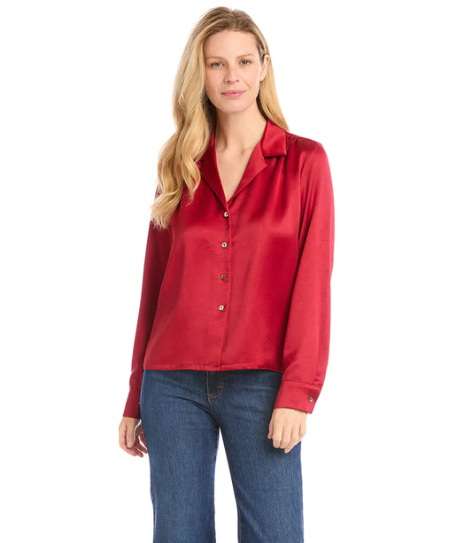 Karen Kane Red Satin Button Up