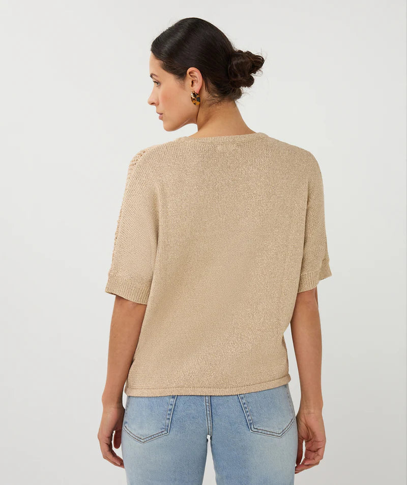 Esqualo Textured Knit Short Sleeve Top – Sand