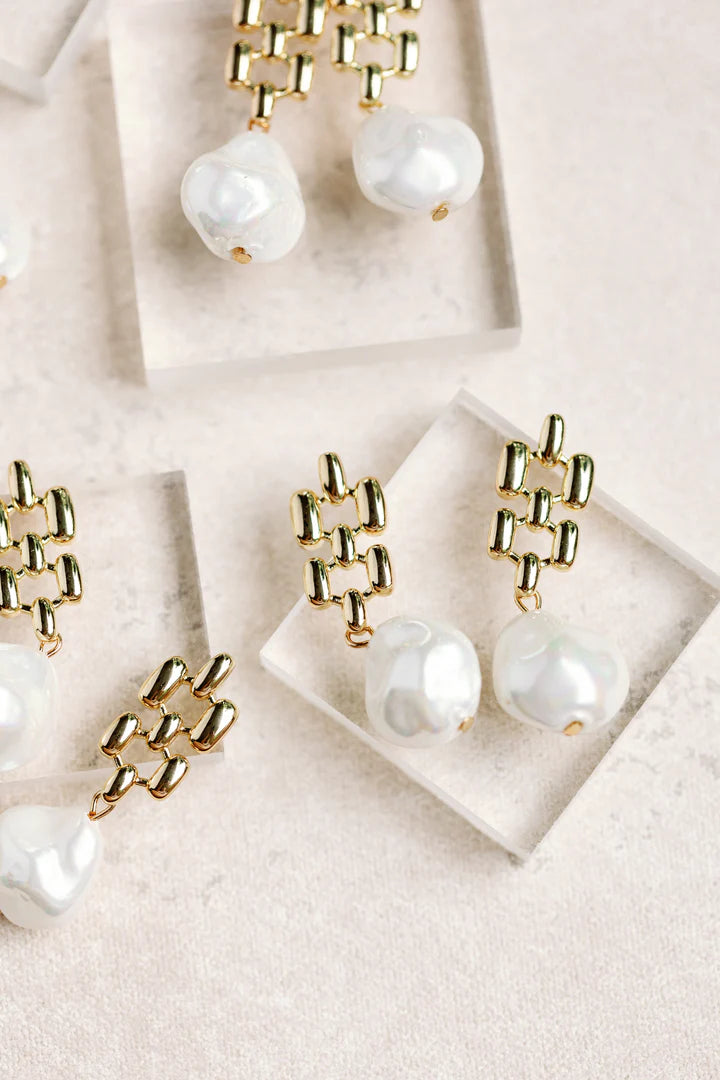 St. Armands Designs Vintage Honeycomb Pearl Drop Earrings