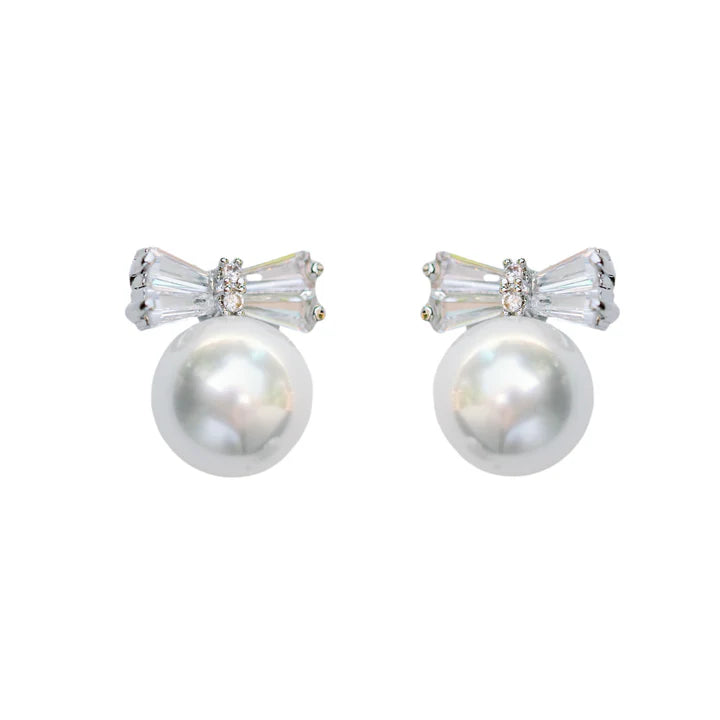 St. Armands Diamond Bow Mini Pearl Stud Earrings
