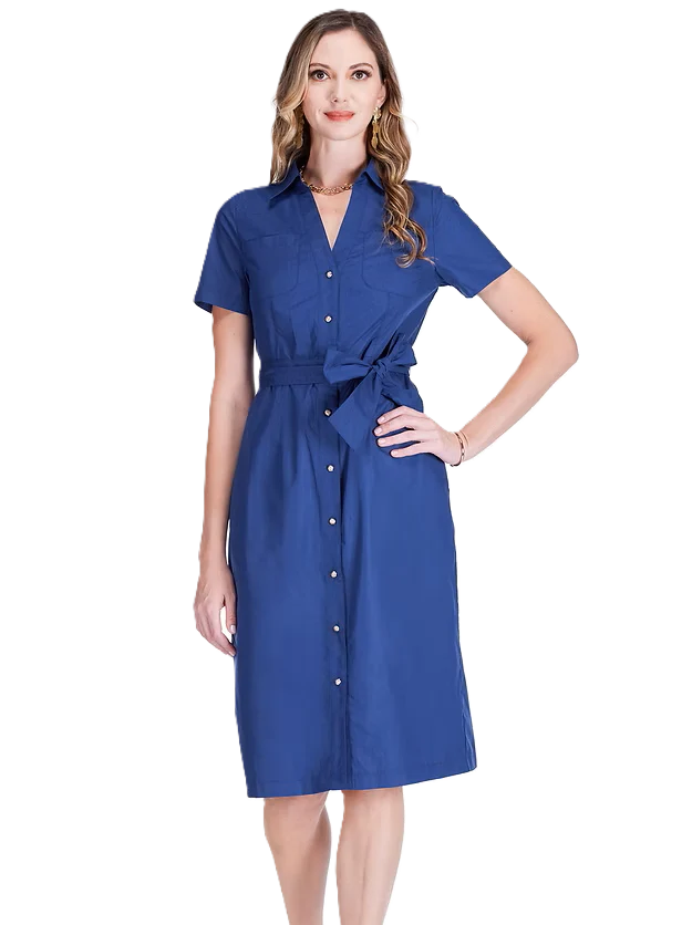 Jade Navy Pocket Midi Shirtdress