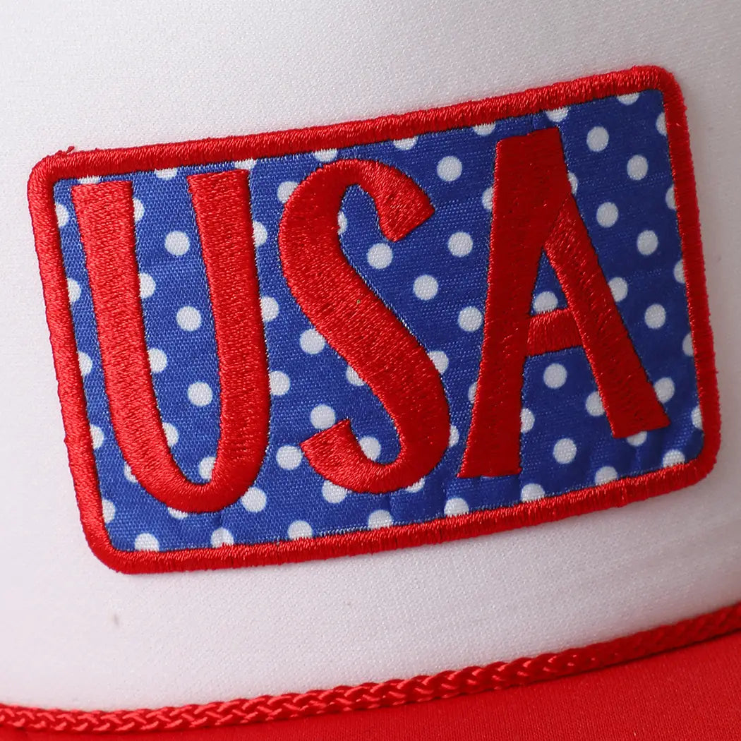 USA Embroidered Polka Dot Patch Trucker Hat