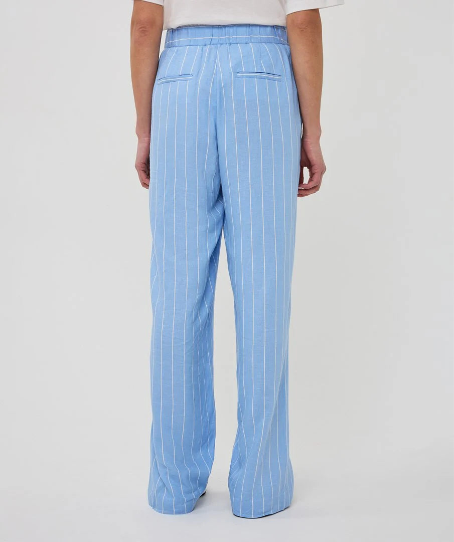Esqualo Striped Linen Blend Trousers - Pacific Blue/White