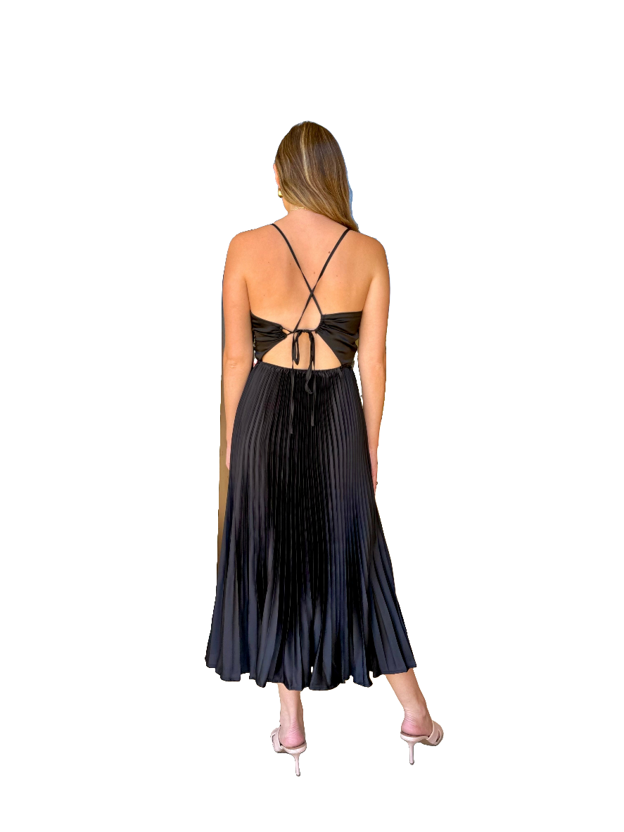 Flying Tomato Satin Pleated Midi Dress