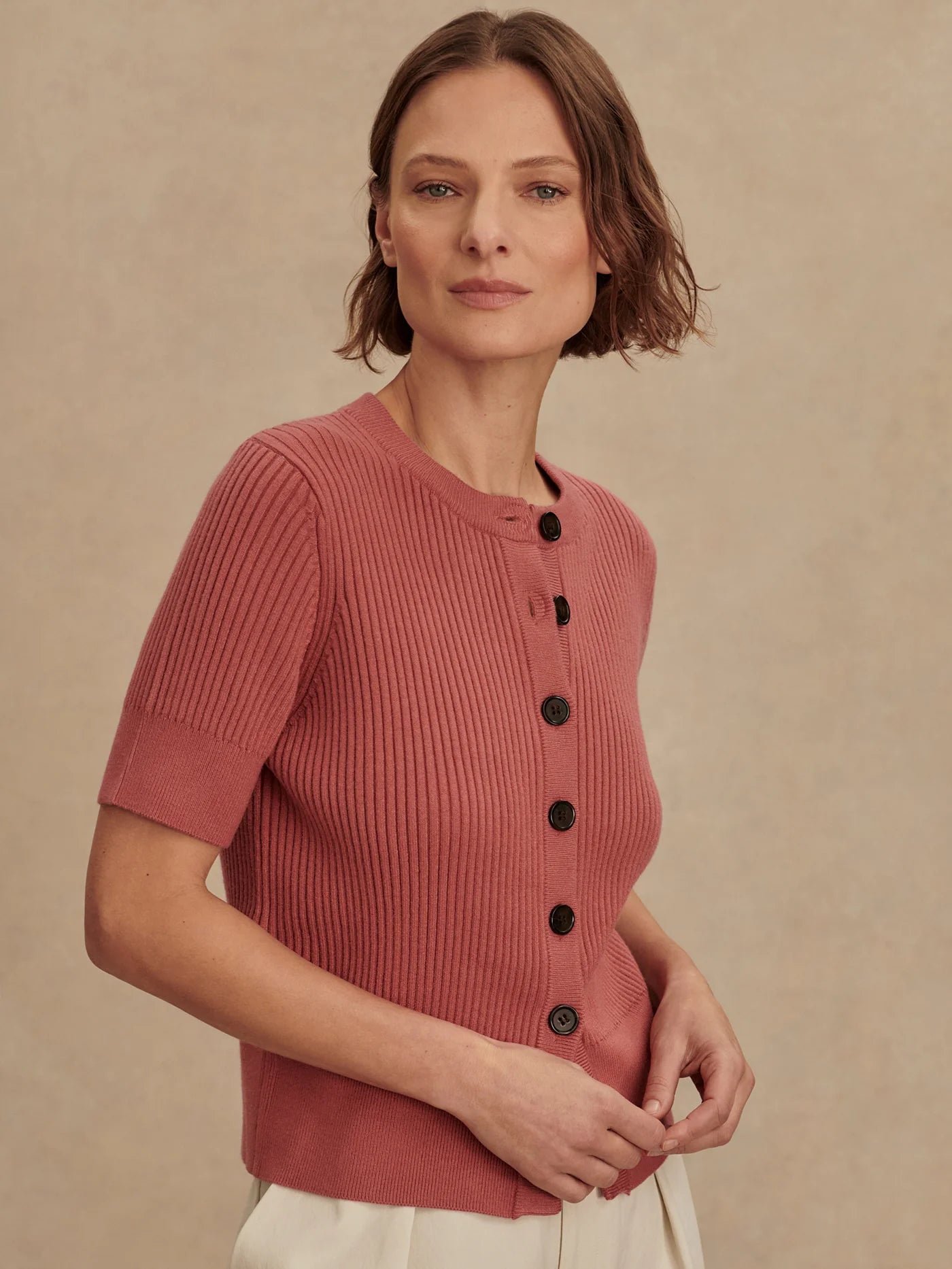 Varley Micha Short Sleeve Cardigan - Mauvewood