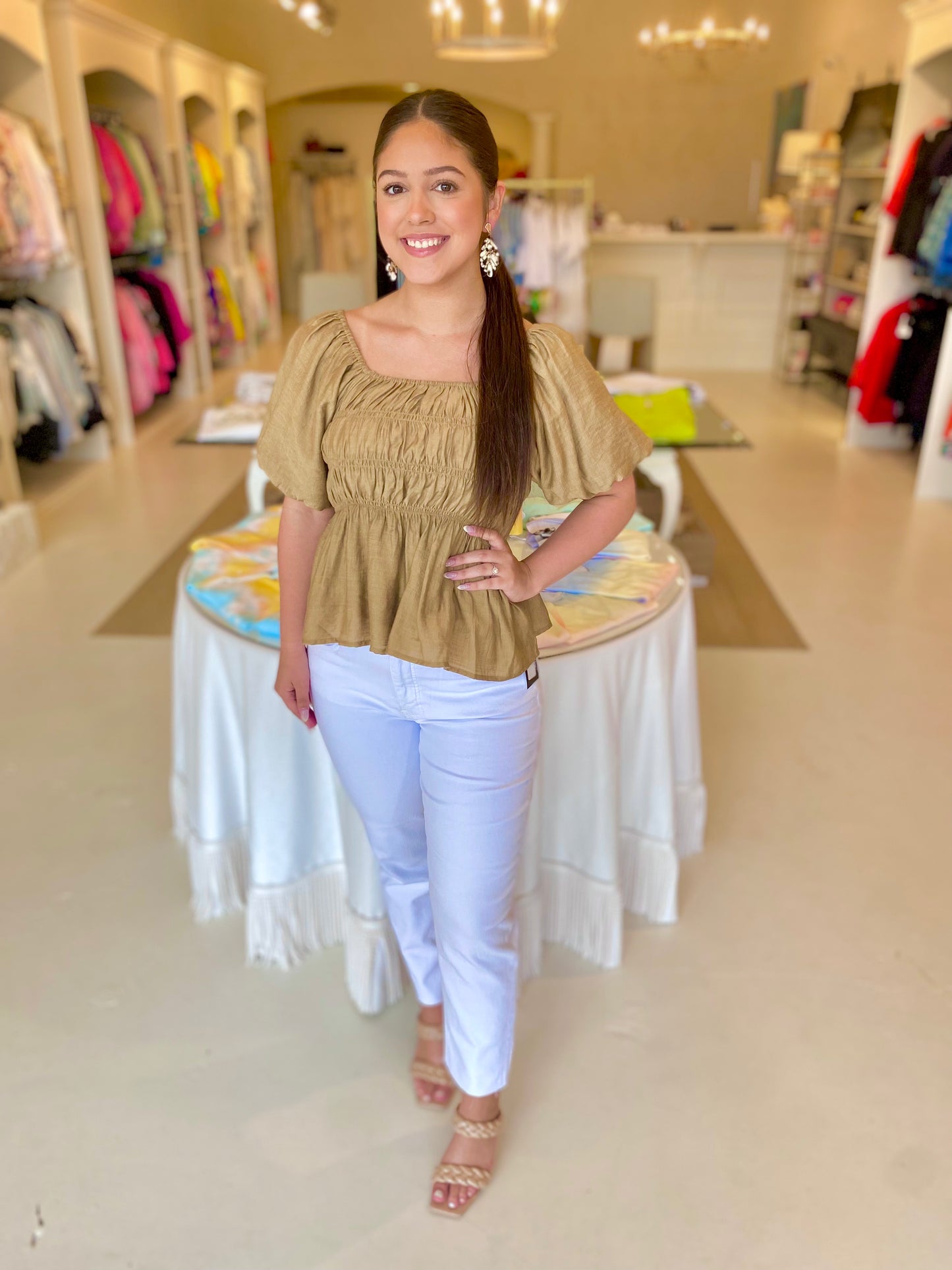 Joy Joy Camel Cinched Waist Top